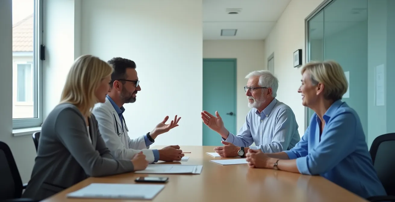 Senior couple in discussion with medical billing specialist about payment options