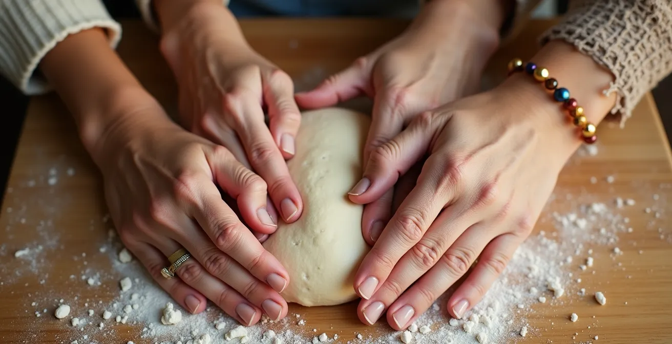 Teenager and grandmother cooking together in a bright kitchen